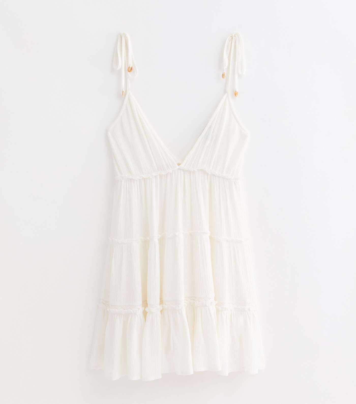 White Crinkle Tiered Mini Beach Dress Image 5