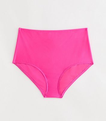 Curves Bright Pink High Waist Bikini Bottoms New Look