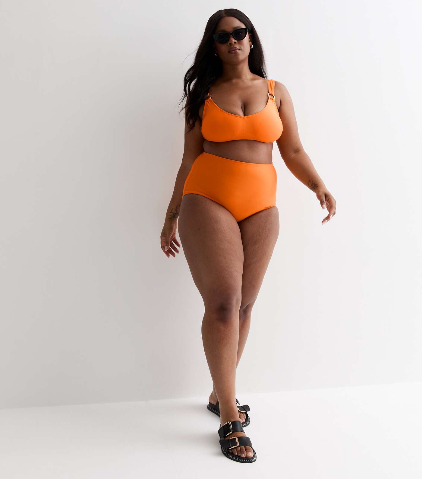 Curves Bright Orange High Waist Bikini Bottoms Image 2