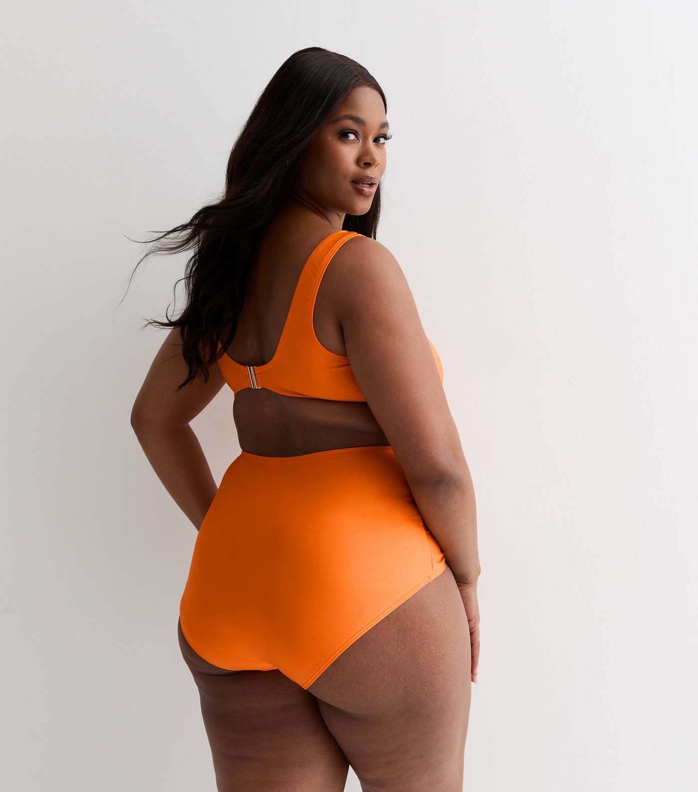 Curves Bright Orange High Waist Bikini Bottoms Image 4