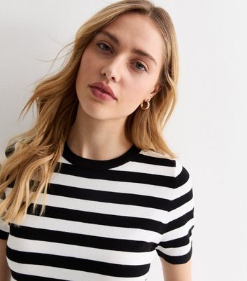Black Stripe Short Sleeve Knitted T-Shirt New Look