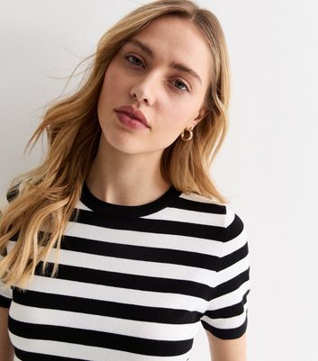 Black Stripe Short Sleeve Knitted T Shirt New Look