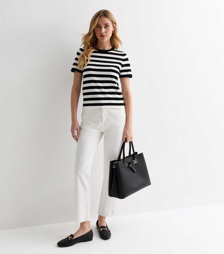 Balance Collection Stripes Black Short Sleeve T-Shirt Size M - 68% off