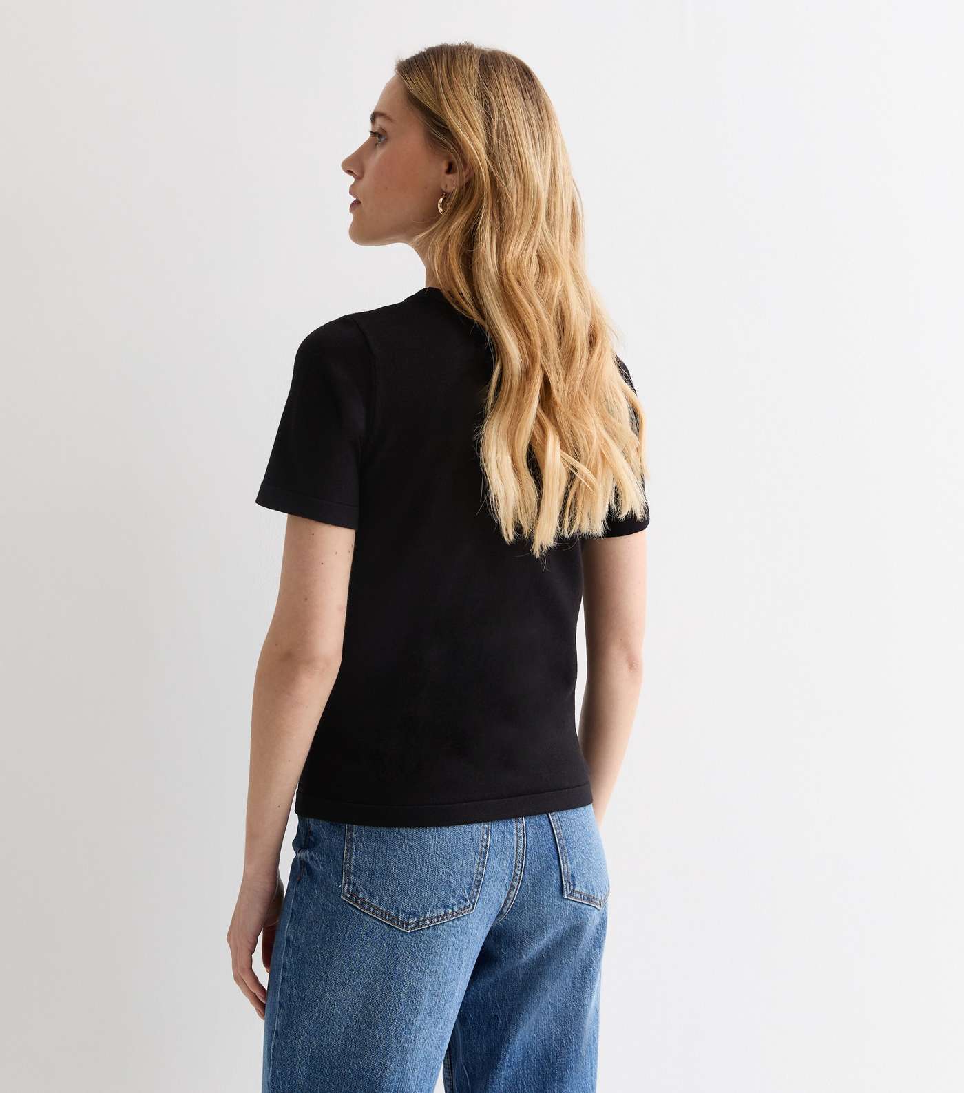 Black Short Sleeve Knitted T-Shirt Image 4