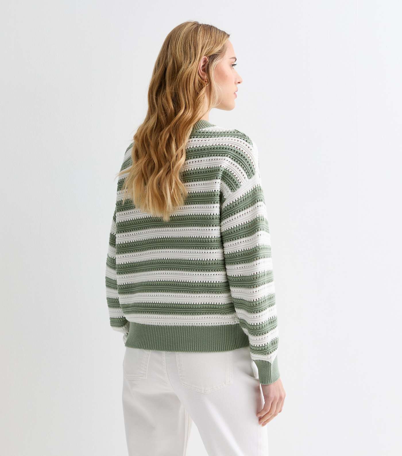 Green Stripe Mesh Stitch Knit Jumper Image 4