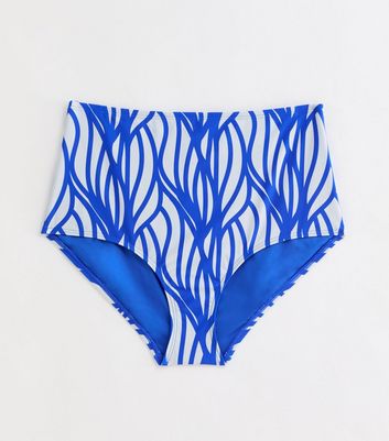 Curves Blue Line Print High Waist Bikini Bottoms New Look