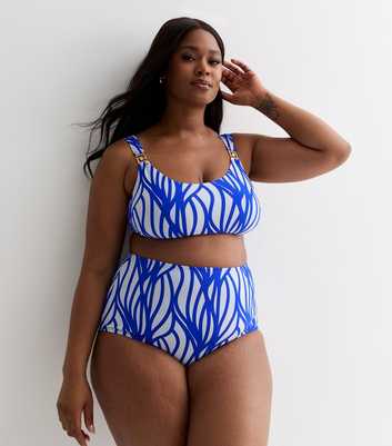 Curves Blue Line Print Scoop Bikini Top