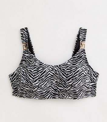 Curves Black Zebra Print Scoop Neck Bikini Top New Look
