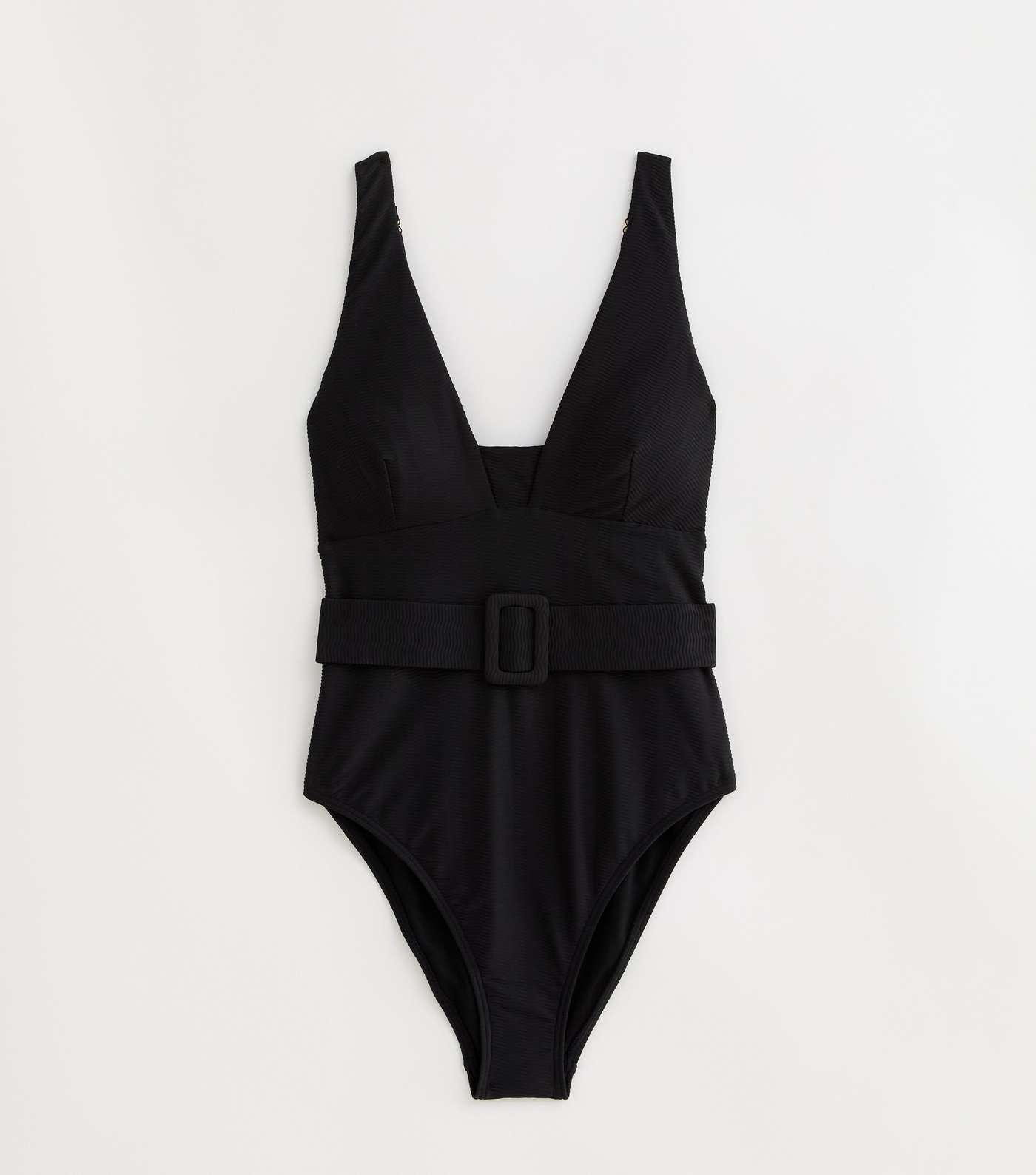 Tall Black Textured Plunge Belted Swimsuit Image 5