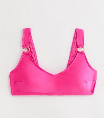 Curves Bright Pink Scoop Neck Bikini Top New Look