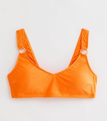 Curves Bright Orange Scoop Neck Bikini Top New Look