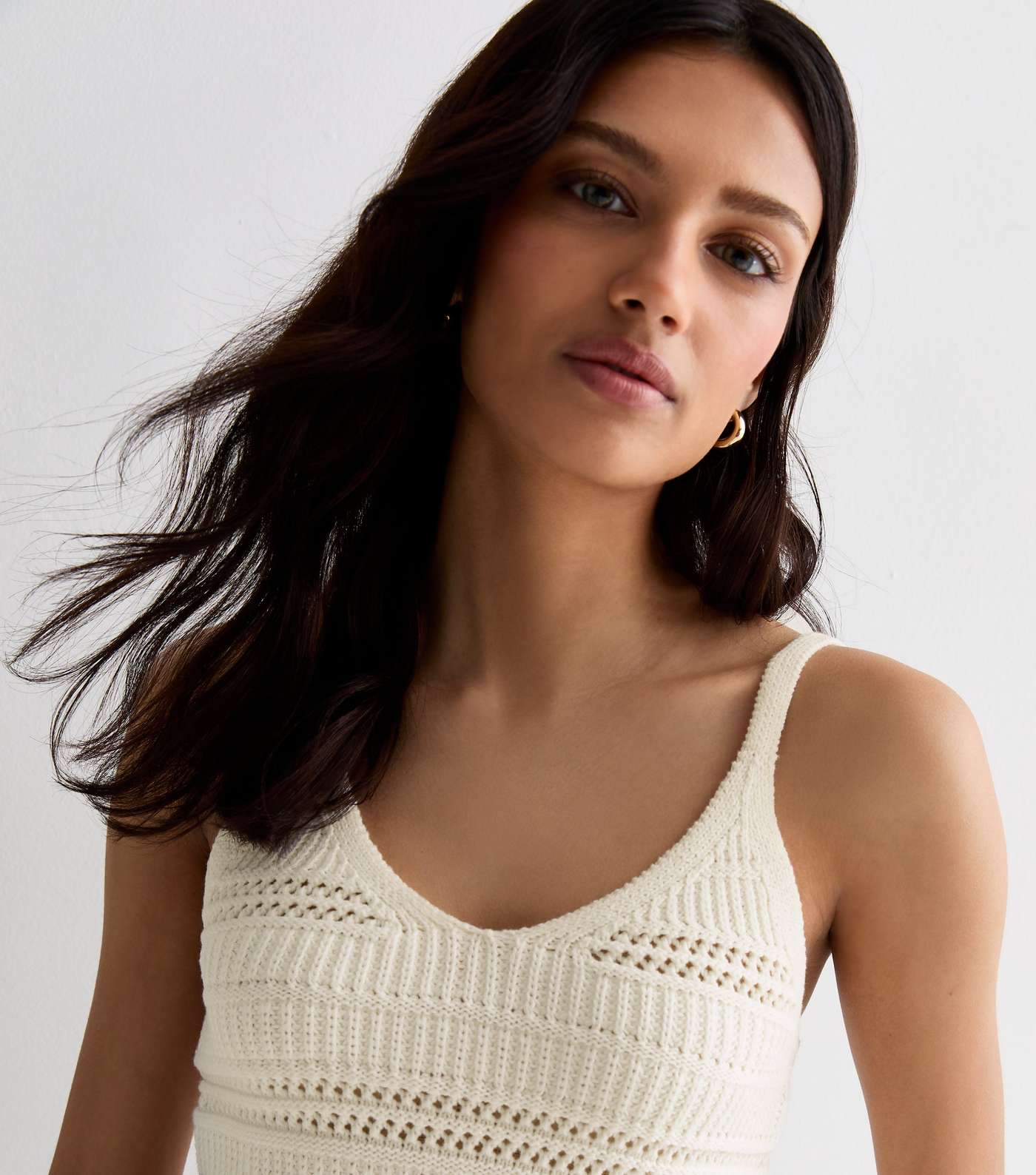 Cream Knitted Cotton-Blend Vest Image 3