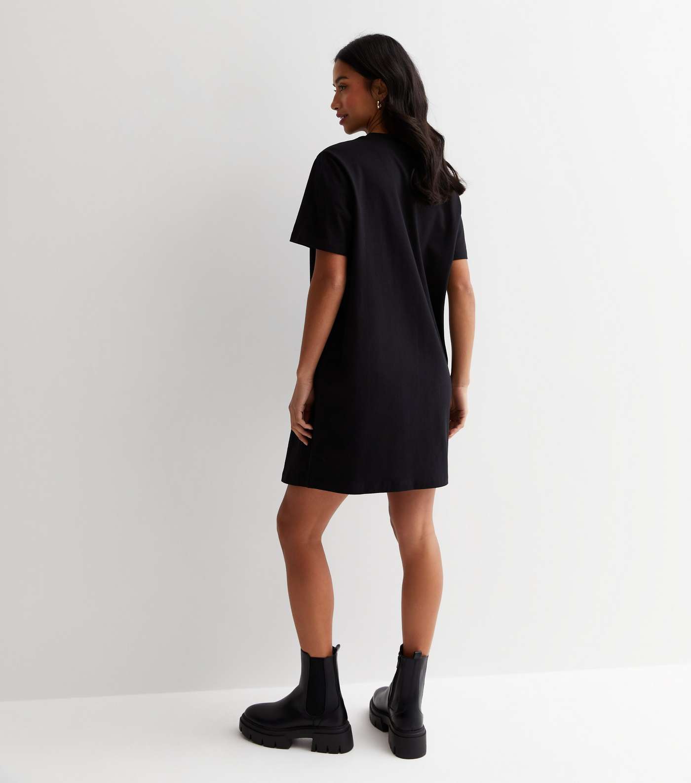 Petite Black Cotton T-Shirt Mini Dress Image 4