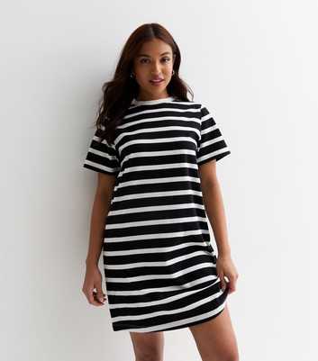 Petite Black Stripe Cotton T-Shirt Mini Dress