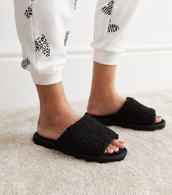 Truffle Black Borg Slider Slippers New Look