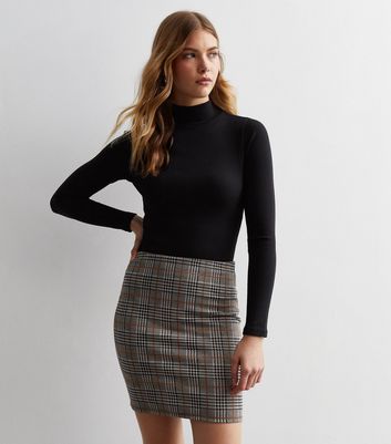 Brown Check Mini Tube Skirt New Look