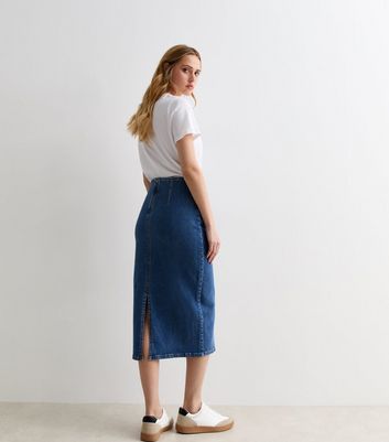 Blue Denim Midi Tube Skirt New Look