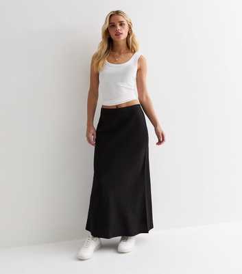 Petite Black Textured Midi Skirt