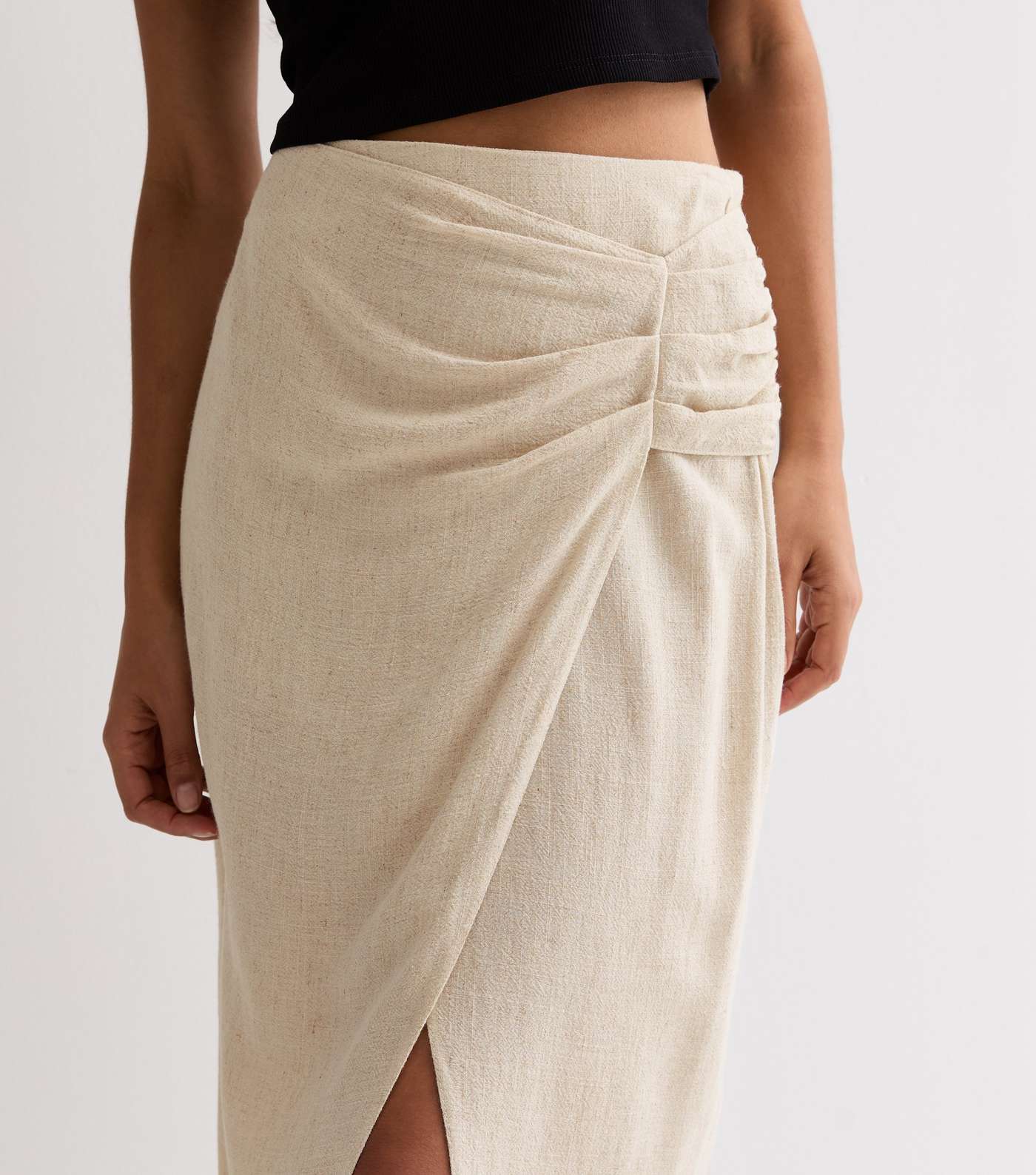 Petite Stone Linen-Look Wrap Midi Skirt Image 2