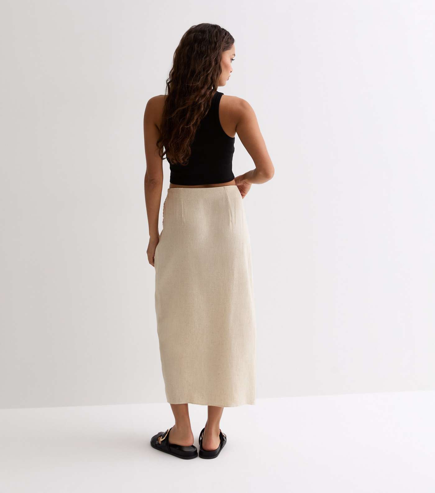 Petite Stone Linen-Look Wrap Midi Skirt Image 4