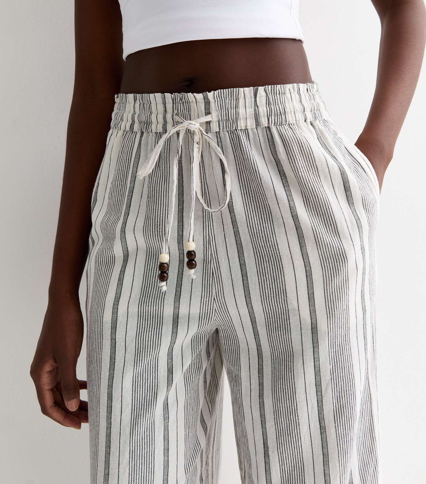 Tall Off White Stripe Drawstring Wide Leg Trousers Image 2