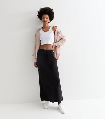 Tall Black Textured Midi Skirt New Look