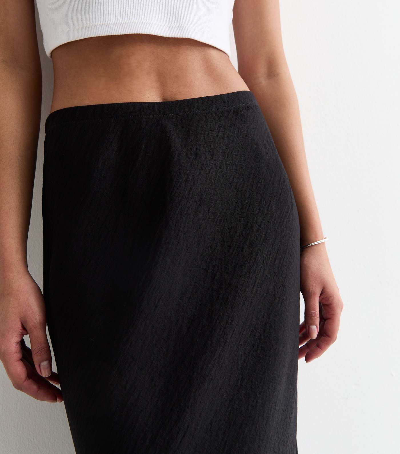 Tall Black Textured Midi Skirt Image 2