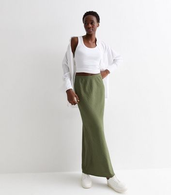 Tall Khaki Textured Midi Skirt New Look