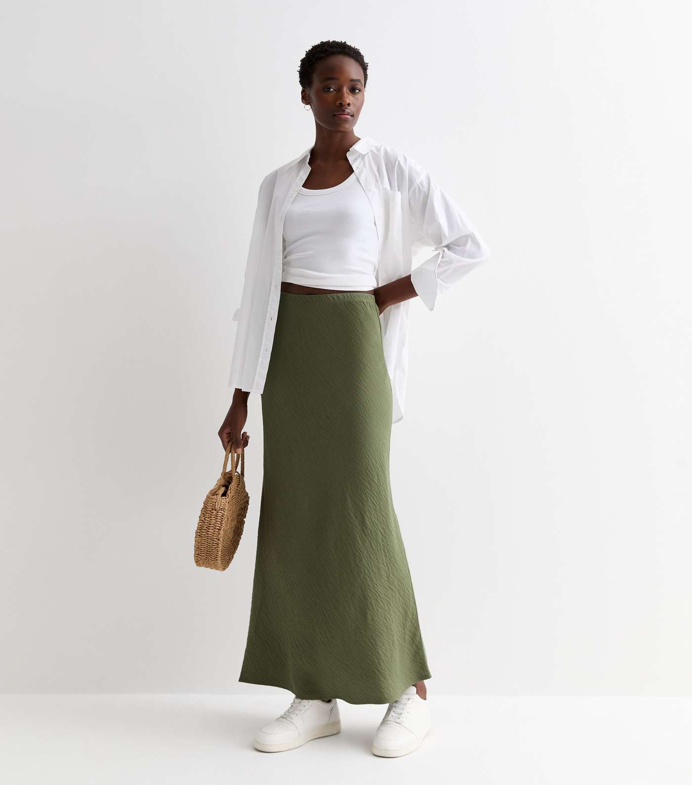 Tall Khaki Textured Midi Skirt Image 2