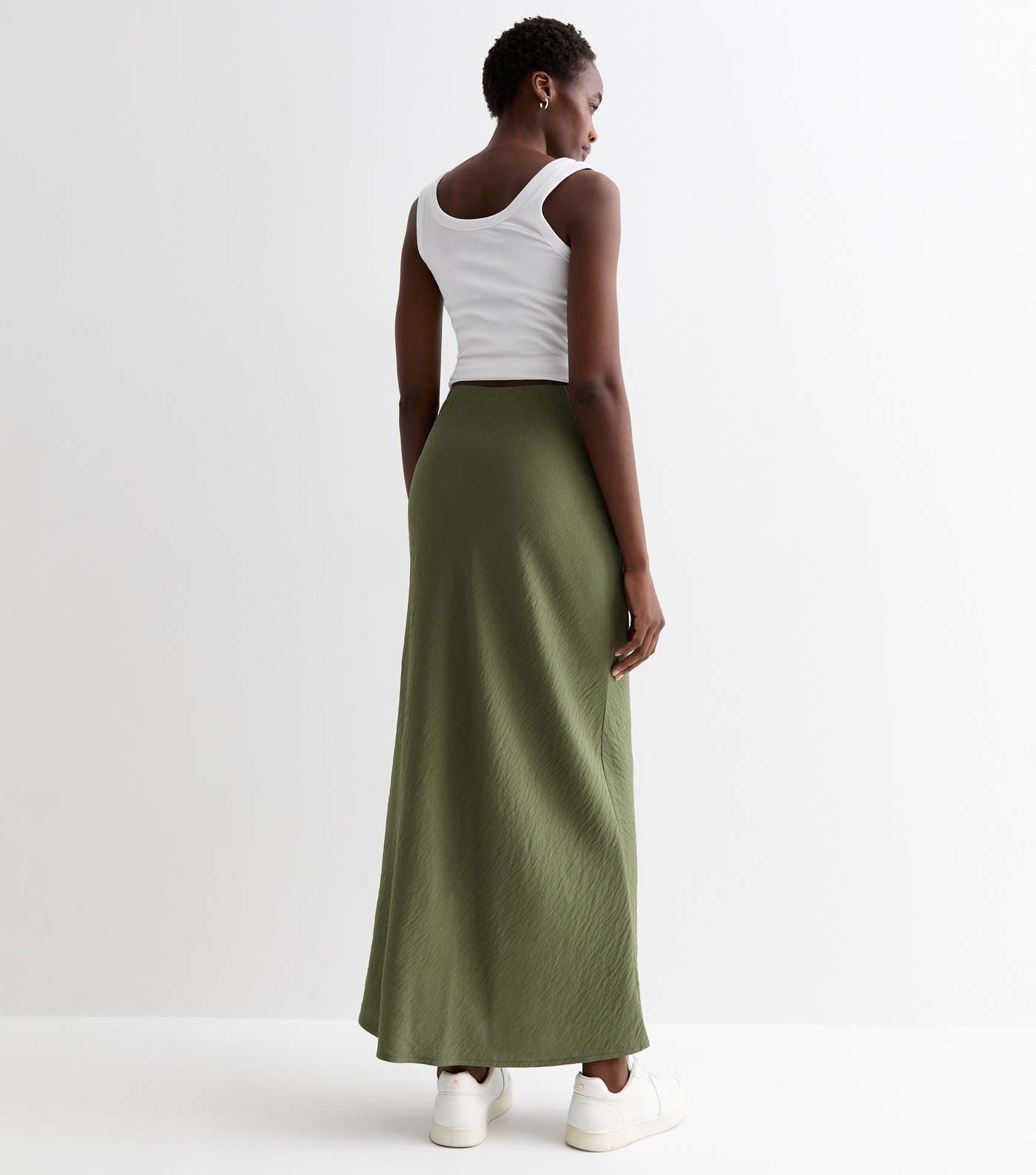 Tall Khaki Textured Midi Skirt Image 4
