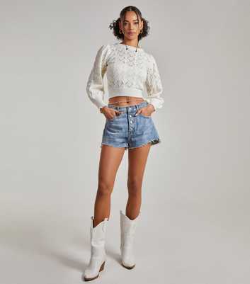 Pink Vanilla White Cable Knit Crop Jumper