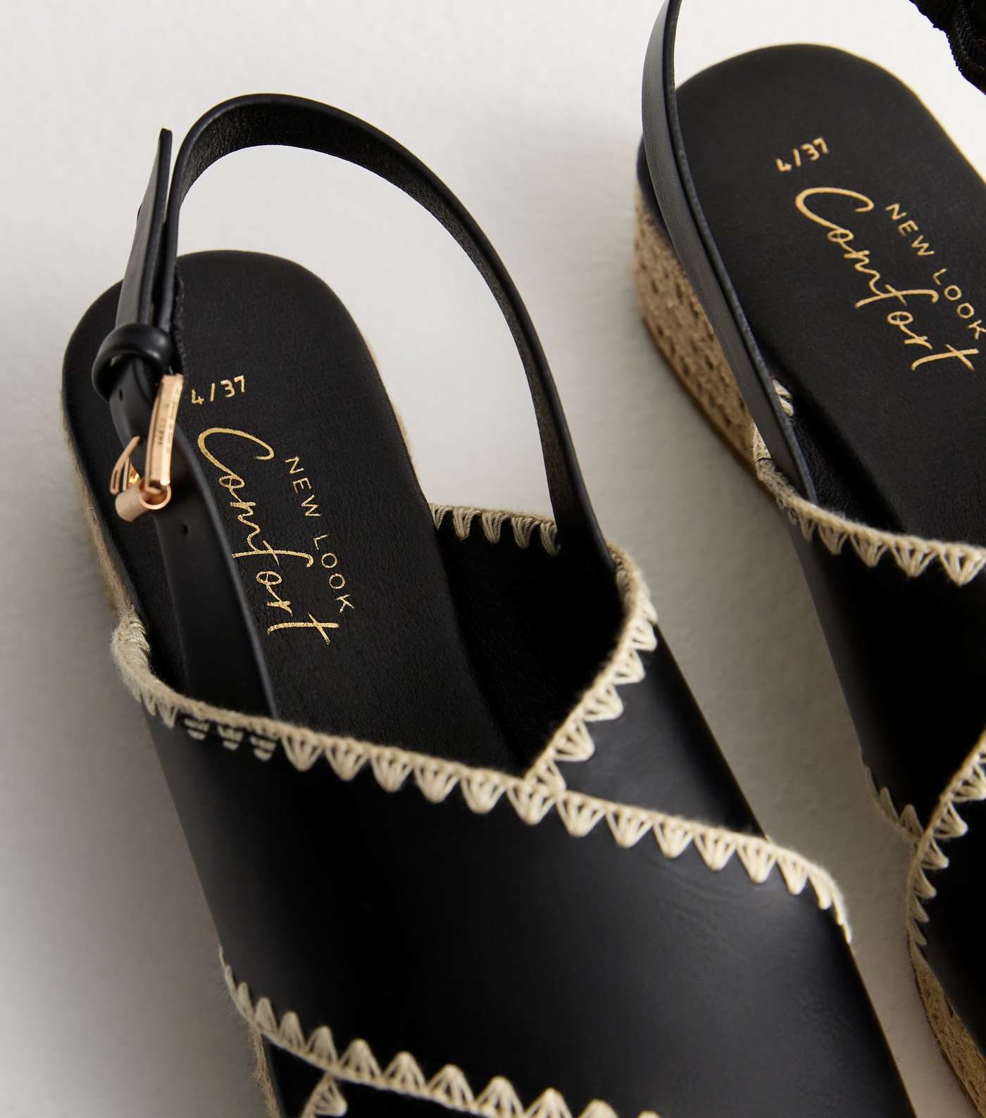 Black Whipstitch Espadrille Flatform Sandals Image 3