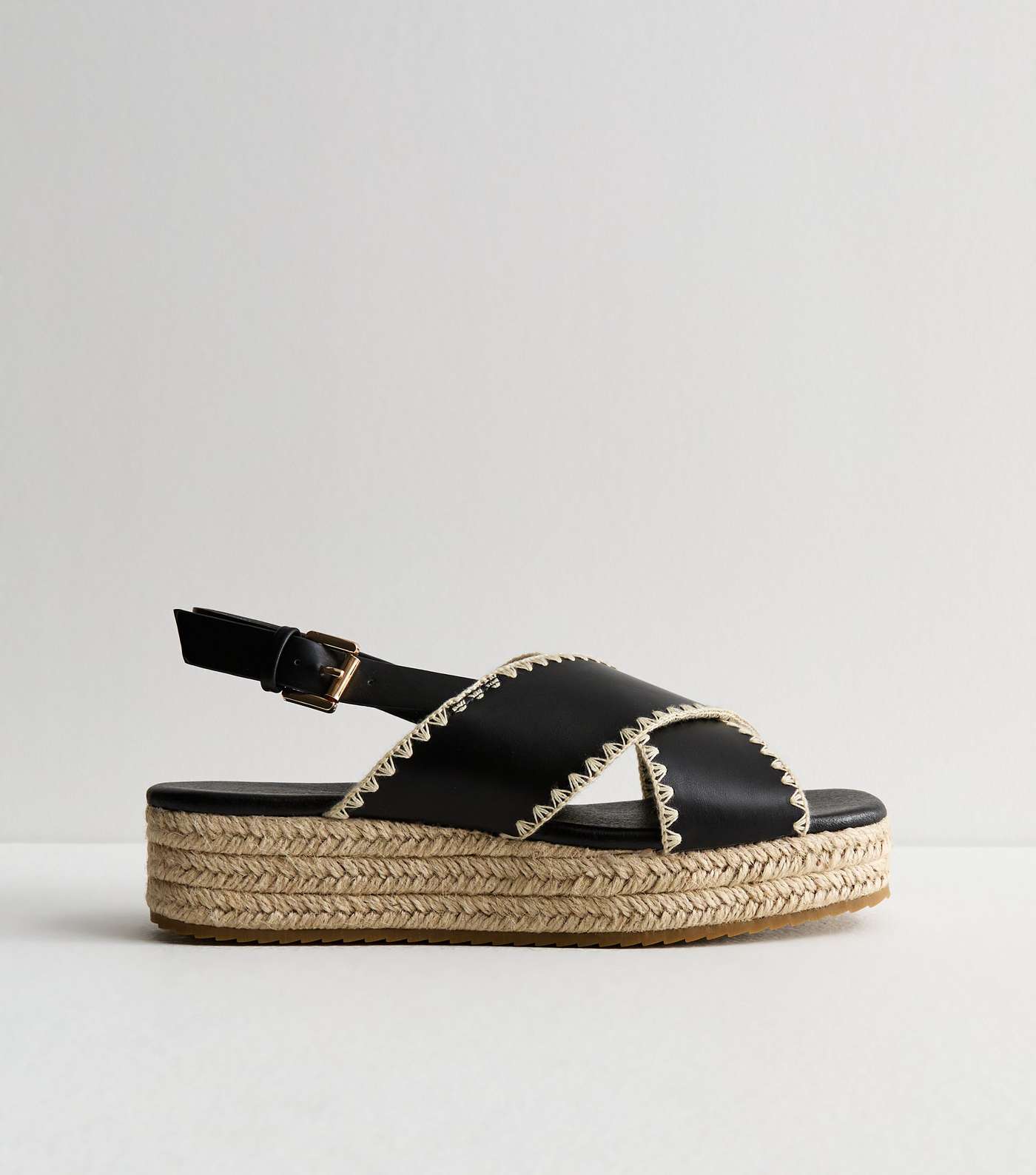 Black Whipstitch Espadrille Flatform Sandals Image 5