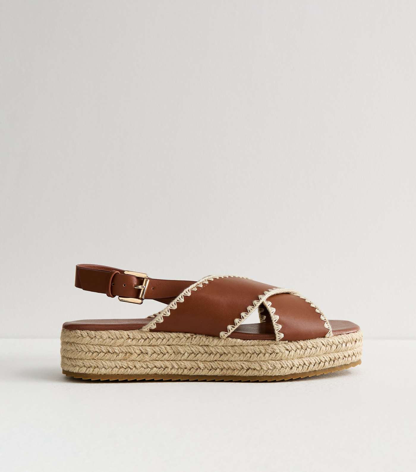 Tan Whipstitch Espadrille Flatform Sandals Image 5