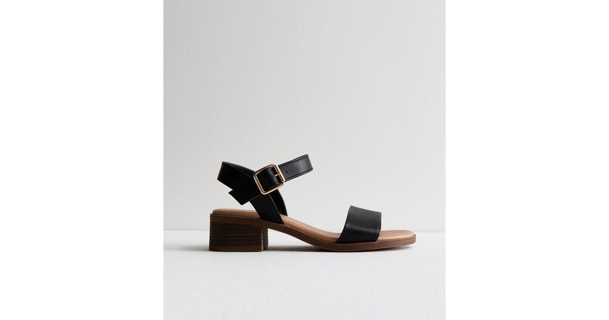 Wide Fit Black 2 Part Block Heel Sandals | New Look