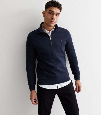 Farah Navy Long Sleeve 1 4 Zip Jumper New Look