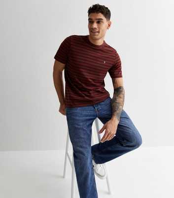 Farah Burgundy Stripe Cotton Short Sleeve T-Shirt