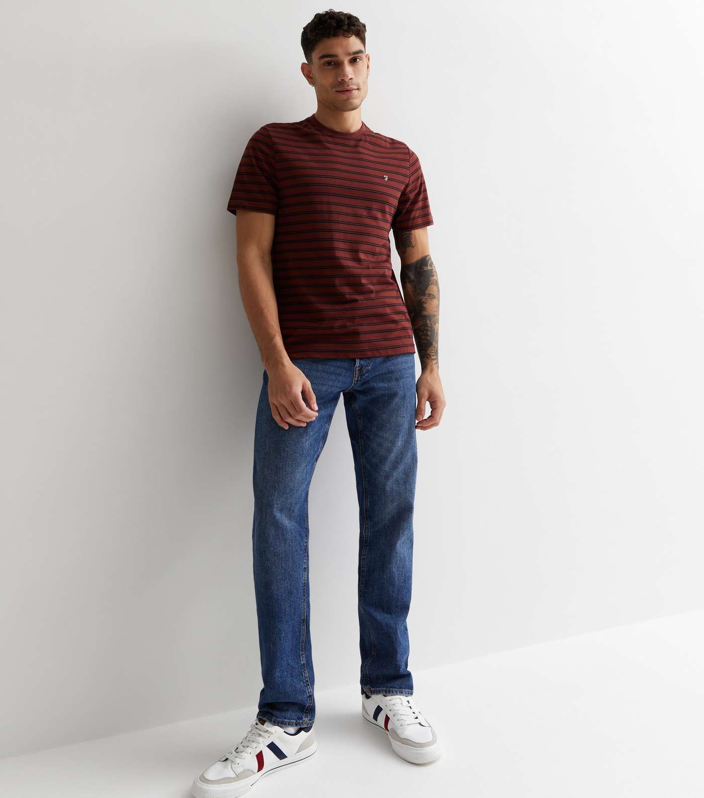 Farah Burgundy Stripe Cotton Short Sleeve T-Shirt Image 2