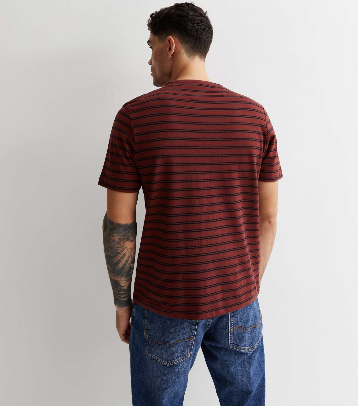 Farah Burgundy Stripe Cotton Short Sleeve T-Shirt Image 4