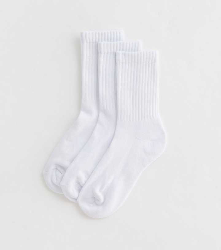 3 Pack White Ribbed Tube Socks