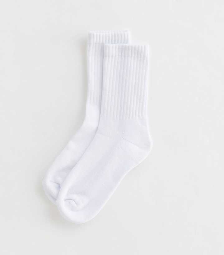 White Ribbed Tube Socks