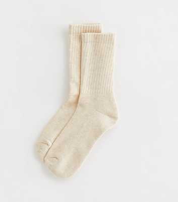 Cream Ribbed Tube Socks