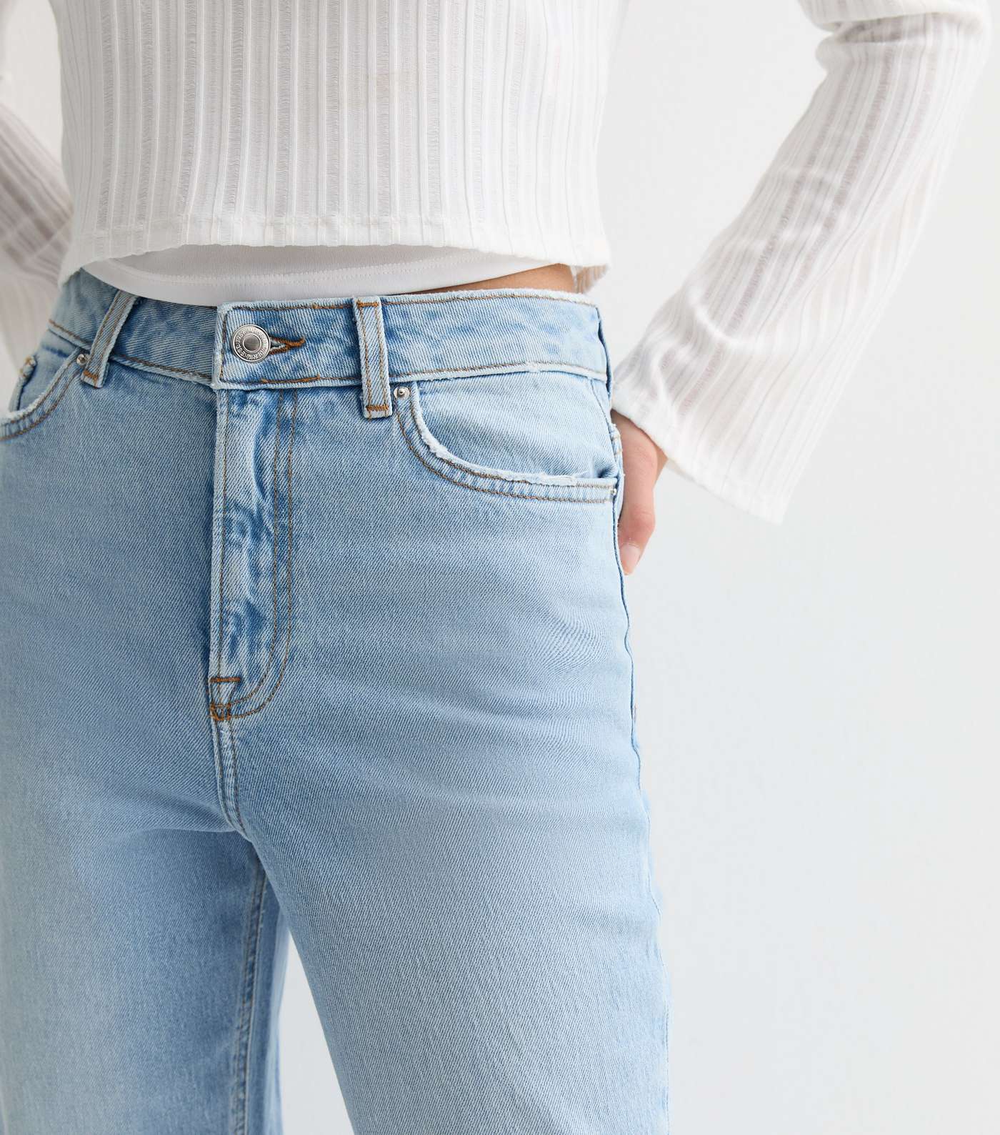 Girls Pale Blue High Waist Ripped Knee Mom Jeans Image 2