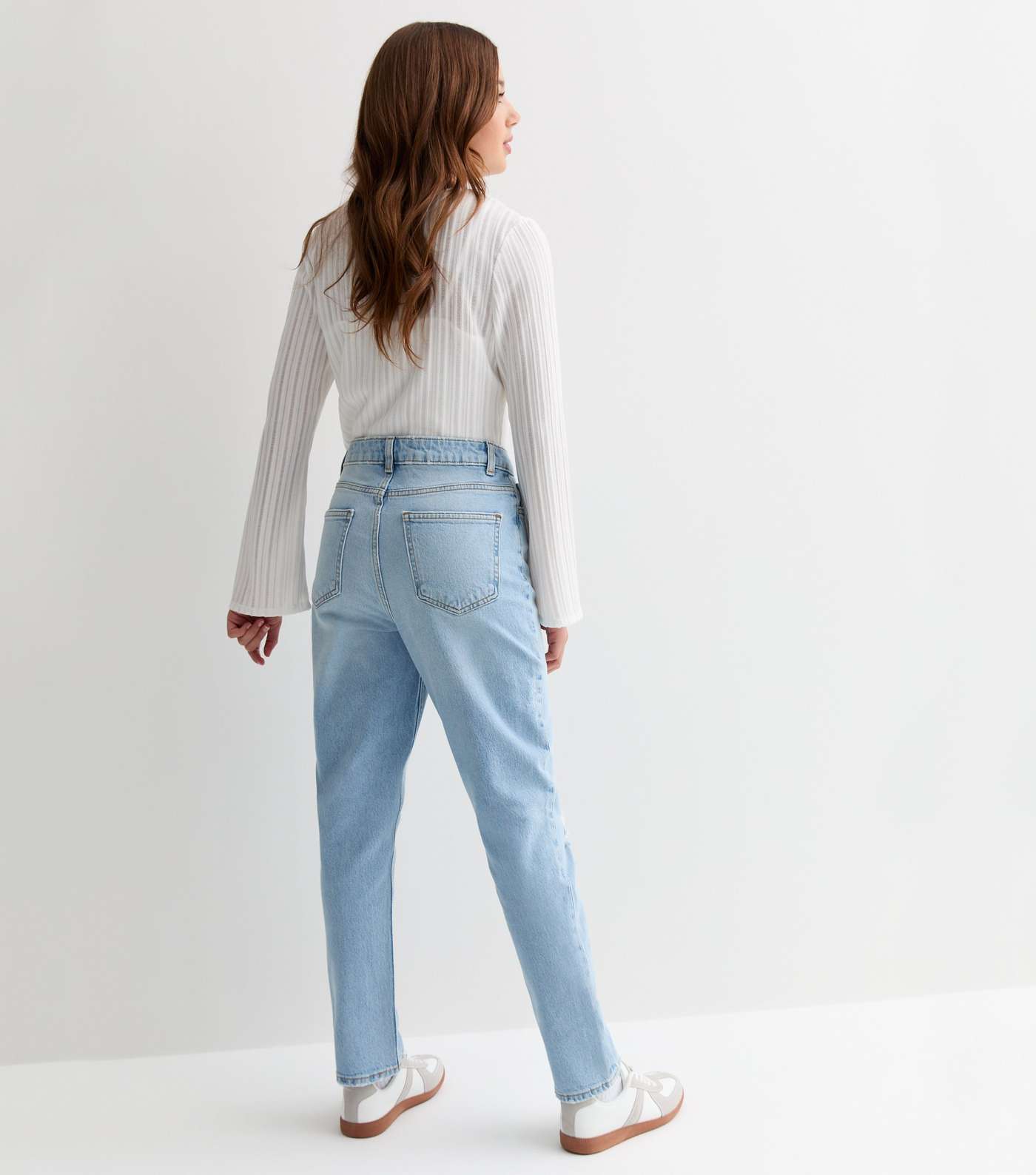 Girls Pale Blue High Waist Ripped Knee Mom Jeans Image 6