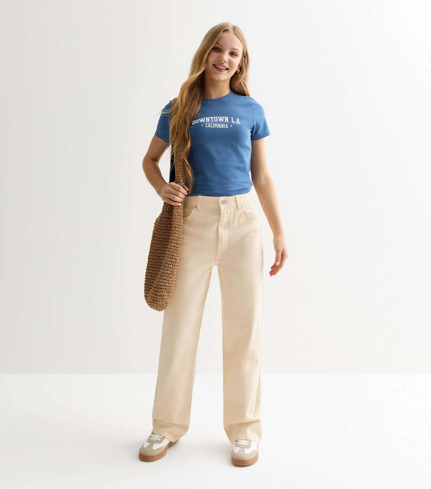Girls Off White Wide Leg Jeans Image 3