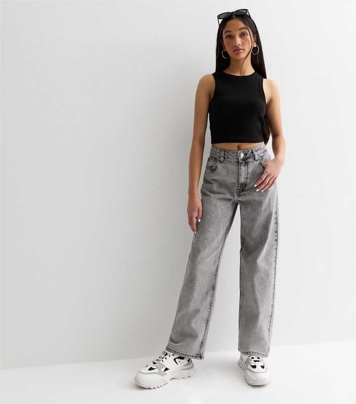 Girls Grey Wide Leg Jeans