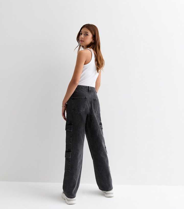 High-Waisted Baggy Wide-Leg Cargo Jeans for Girls