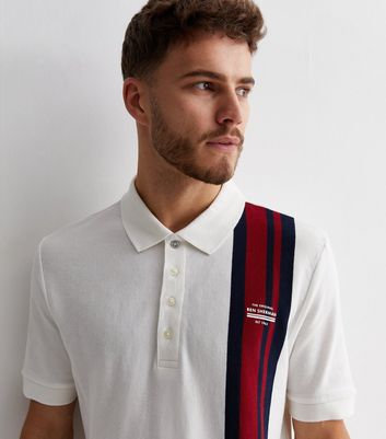 Men's Ben Sherman White Cotton Stripe Logo Polo Shirt New Look