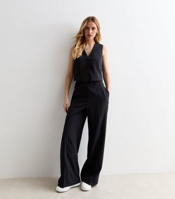 Margaret Howell: Navy Pinstriped Trousers | SSENSE