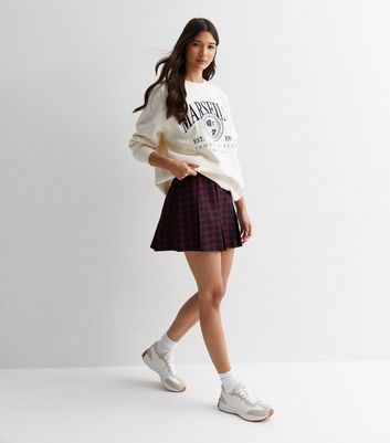 Red Check Pleated Mini Skirt New Look